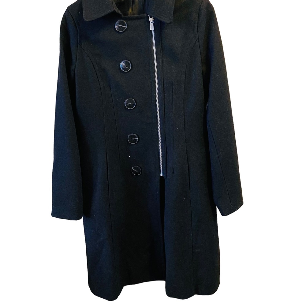 ISAAC MIZRAHI LIVE Black Asymmetrical Zip Pea Coat